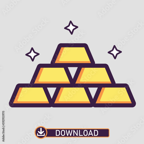 Golden bars, bullion flat line colored icon. 