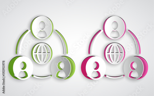 Paper cut Meeting icon isolated on grey background. Business team meeting, discussion concept, analysis, content strategy. Presentation conference. Paper art style. Vector