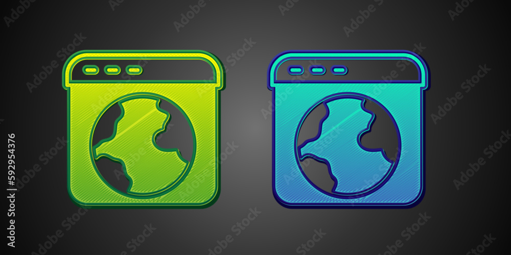 Green and blue Worldwide icon isolated on black background. Pin on globe. Vector Green and blue Worldwide icon isolated on black background. Pin on globe. Vector