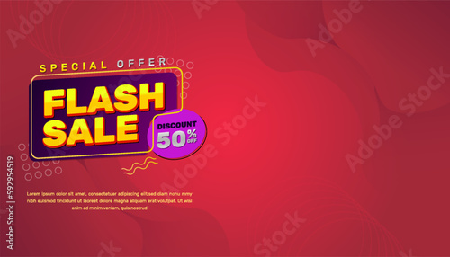 Flash sale banner template, in red, yellow, and purple colors. using an abstract style, very suitable for your business