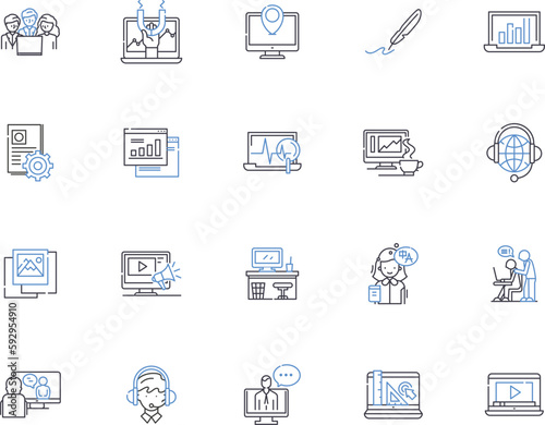 Working outline icons collection. Employing, Occupying, Laboring, Functioning, Earning, Performing, Executing vector and illustration concept set. Operating,Plying,Acting linear signs