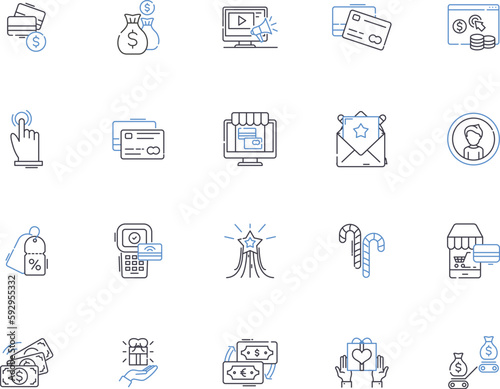Shopping outline icons collection. Bargain, Buy, Store, Mall, Item, Outlet, Retail vector and illustration concept set. Purchase, Market, Search linear signs