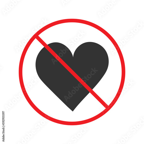 No heart icon. Forbidden heart vector sign. Warning, caution, attention, restriction, danger flat sign design. No love symbol pictogram. UX UI icon