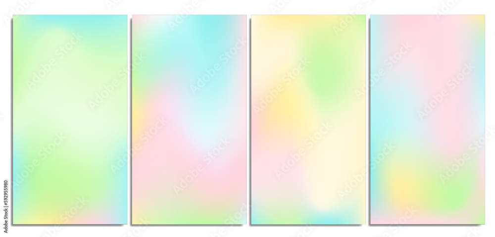 Set of gradients in trendy soft style. Vector background illustration. Blurred colorful background for any design. Fashion vector illustration. Background, wallpaper. Bright gradient mesh.