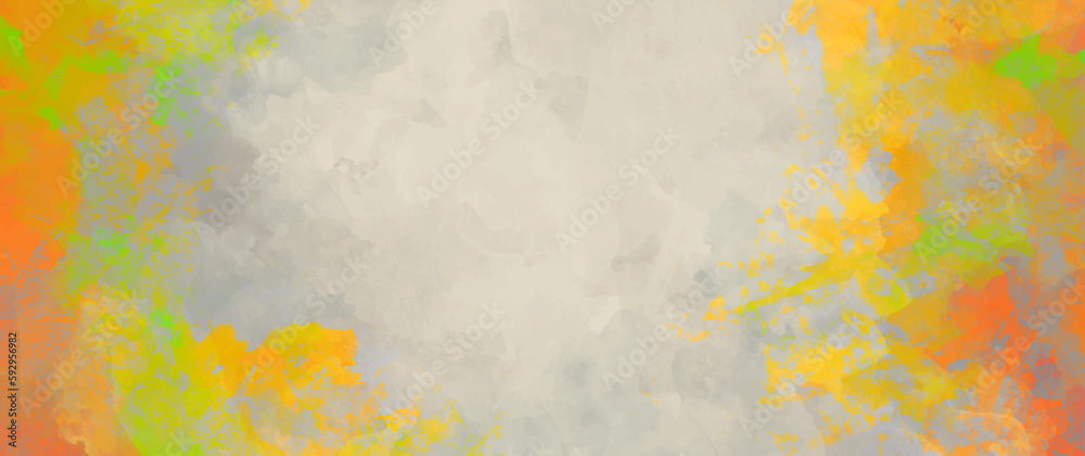 Drawn autumn art vector background on aged paper. Colorful brushstrokes and splashes. Old paper. Painted fall template for design. Multicolor brushstrokes and splashes.