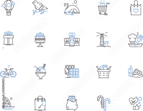 Birthday outline icons collection. Celebration, Joyful, Presents, Cake, Party, Anniversary, Gift vector and illustration concept set. Surprise, Balloons, Candle linear signs