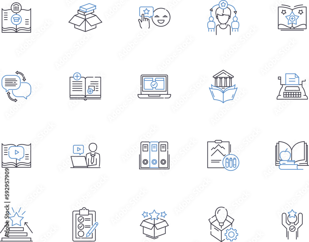 Learning outline icons collection. Instruction, Education, Enrichment, Schooling, Tutoring, Knowledge, Training vector and illustration concept set. Skills, Comprehension, Acquirement linear signs Learning outline icons collection. Instruction, Education, Enrichment, Schooling, Tutoring, Knowledge, Training vector and illustration concept set. Skills, Comprehension, Acquirement linear signs