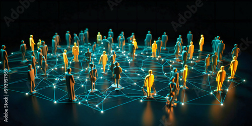people in a group talking with a network or other connections