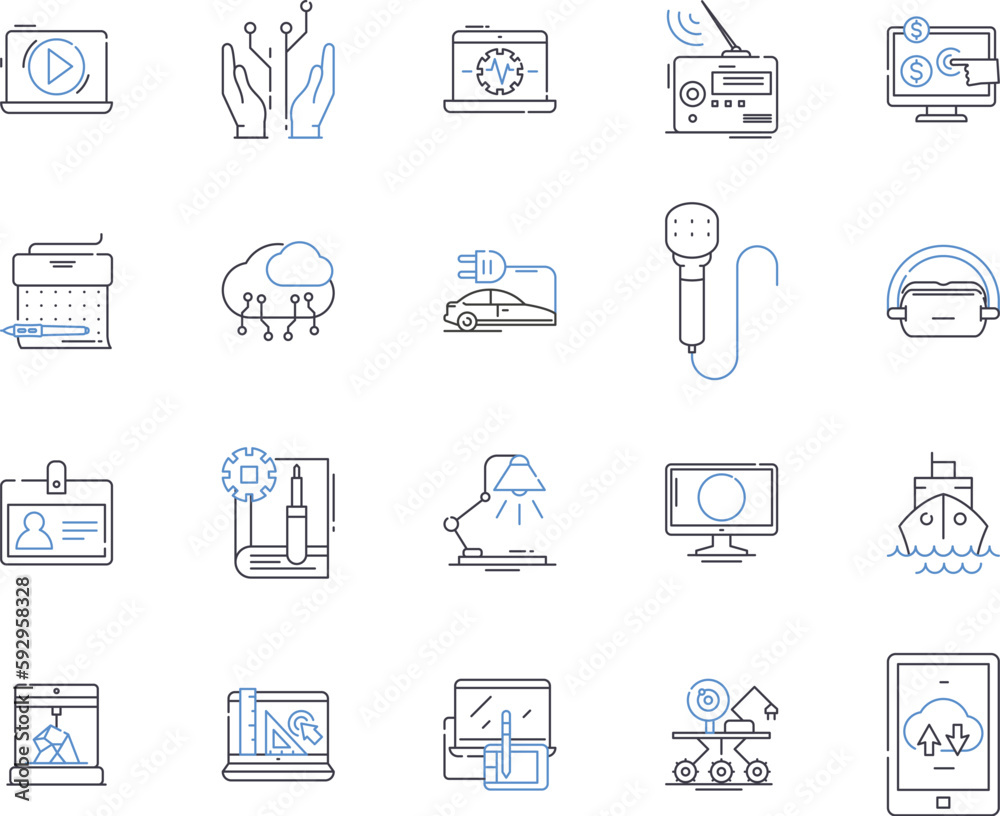 Electronic store outline icons collection. Electronics, Store, Shop, Retail, Gadgets, Outlet, Supplies vector and illustration concept set. Items, Products, Appliances linear signs Electronic store outline icons collection. Electronics, Store, Shop, Retail, Gadgets, Outlet, Supplies vector and illustration concept set. Items, Products, Appliances linear signs
