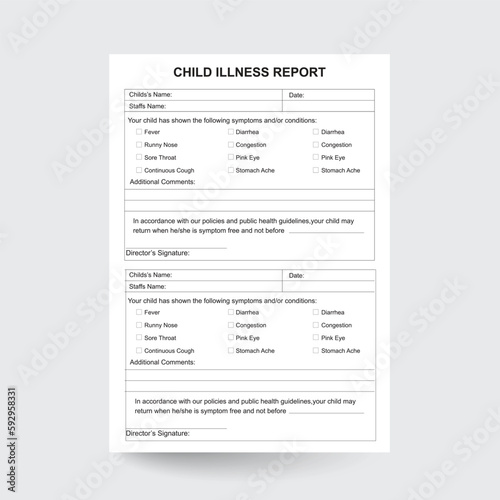 Child Illness Report,Child Sick Report,Preschool Symptom Form,Daycare Form, Daycare Accident,Illness Report,Daycare Illness from