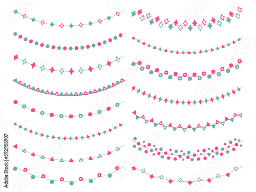Gender reveal party garland. Hand-drawn simple baby shower blue and pink design