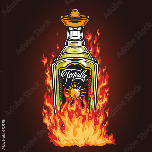 Bottle tequila colorful detailed poster