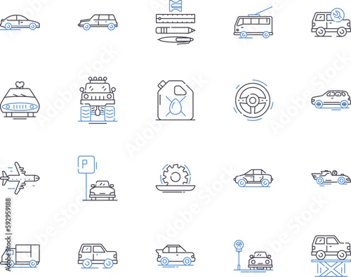 Transport service outline icons collection. Transportation, Shipping, Delivery, Courier, Logistics, Freight, Moving vector and illustration concept set. Hauling, Cruise, Rail linear signs