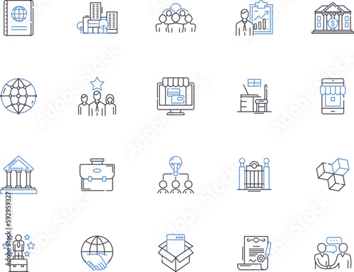 Enterprise architecture outline icons collection. Enterprise, Architecture, Systems, Integration, Strategic, IT, Infrastructure vector and illustration concept set. Modeling, Planning, Solutions
