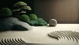 Zen Garden Realm in a Ecological Style Background - Beautiful Green Eco Garden Backdrop - Zen Garden Realm Wallpaper - Created with Generative AI technology