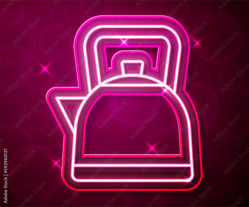 Glowing neon line Kettle with handle icon isolated on red background. Teapot icon. Vector Glowing neon line Kettle with handle icon isolated on red background. Teapot icon. Vector