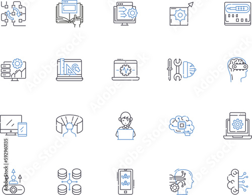 Programm outline icons collection. Program, Programm, Programming, Plans, Scripts, Algorithms, Codes vector and illustration concept set. Fluency, Syntax, Apps linear signs
