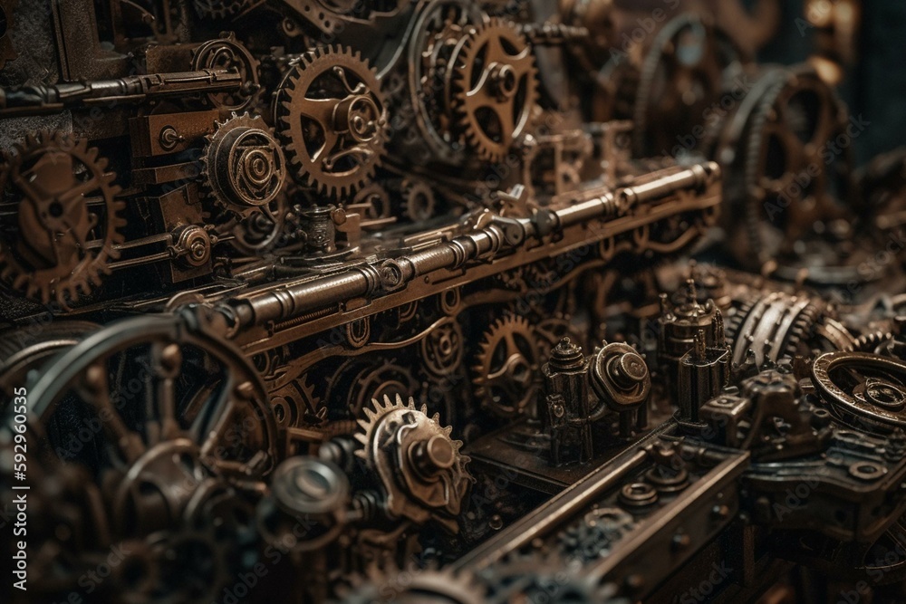 Steampunk gears and levers, background, AI. Generative AI Steampunk gears and levers, background, AI. Generative AI