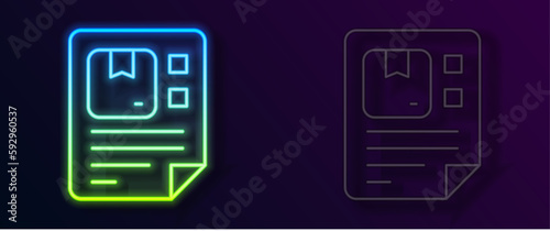 Glowing neon line Waybill icon isolated on black background. Vector