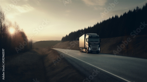Truck on road in sunlight, generative AI © Studio Stoltenberg
