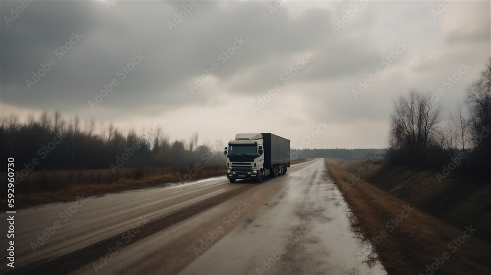 Truck on road in sunlight, generative AI