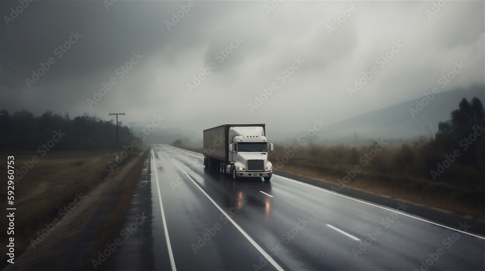 Truck on road in sunlight, generative AI Truck on road in sunlight, generative AI