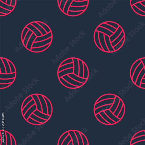 Red line Volleyball ball icon isolated seamless pattern on black background. Sport equipment. Vector