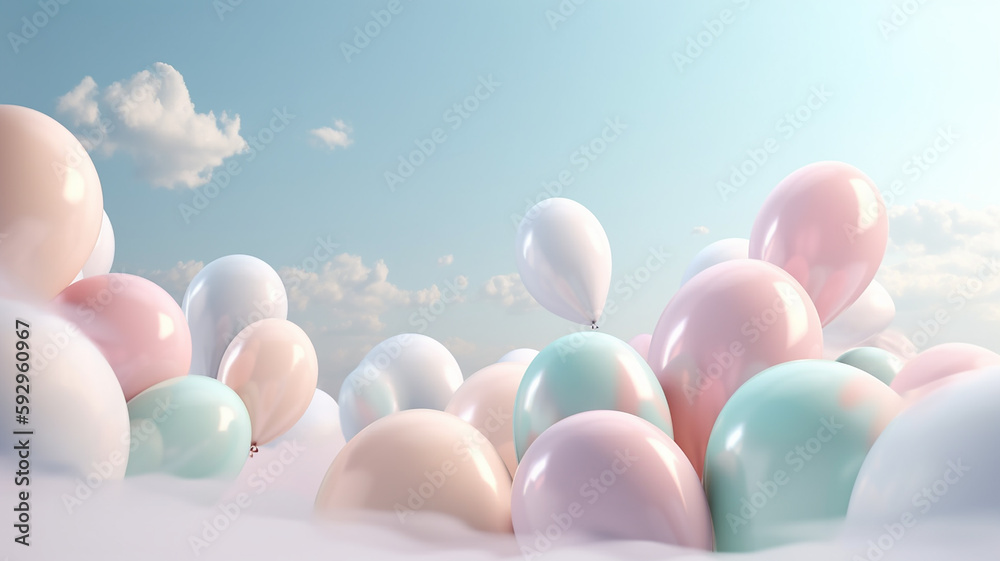 pastel pink balloons against the sky for the holiday.Generative AI