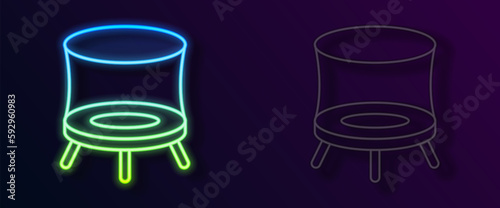 Glowing neon line Jumping trampoline icon isolated on black background. Vector