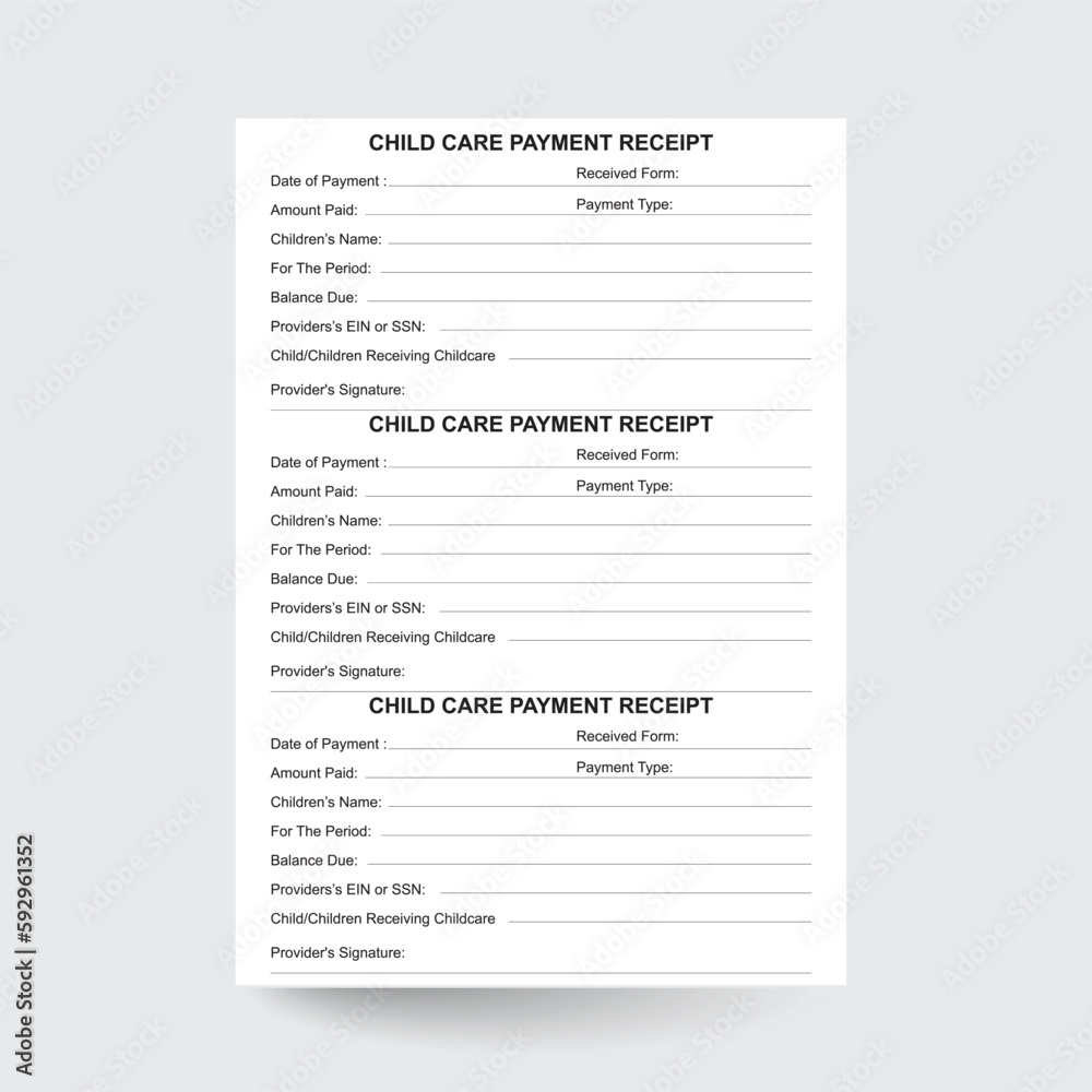 Child Care Receipt Daycare Payment Form Daycare Tax Form Printable Child Care Receipt Daycare Payment Form Daycare Tax Form Printable