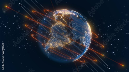 Beautiful looped render camera around digital earth futuristic technology