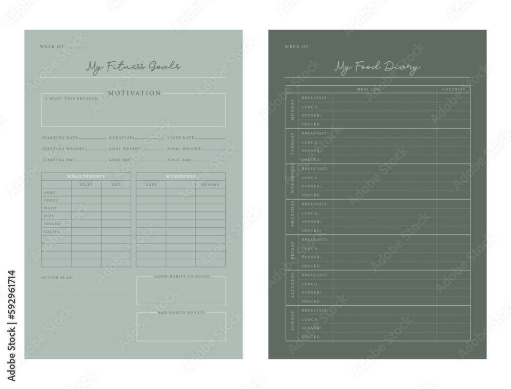 My Food Daily and fitness goals printable template Vector. Easily plan ...