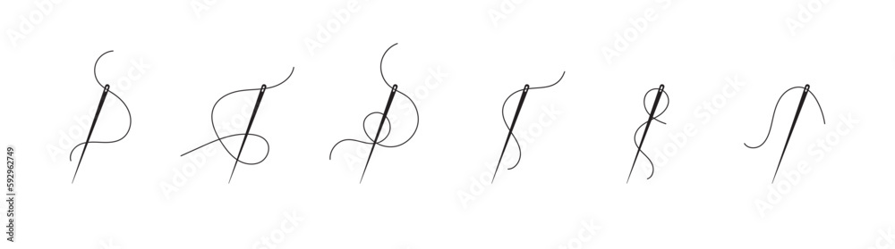 Sewing needle with thread icon set. Vector EPS 10 Sewing needle with thread icon set. Vector EPS 10