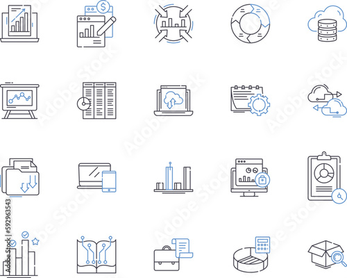 Data and devices outline icons collection. data, devices, computer, laptop, tablet, smartphone, server vector and illustration concept set. cloud, network, internet linear signs