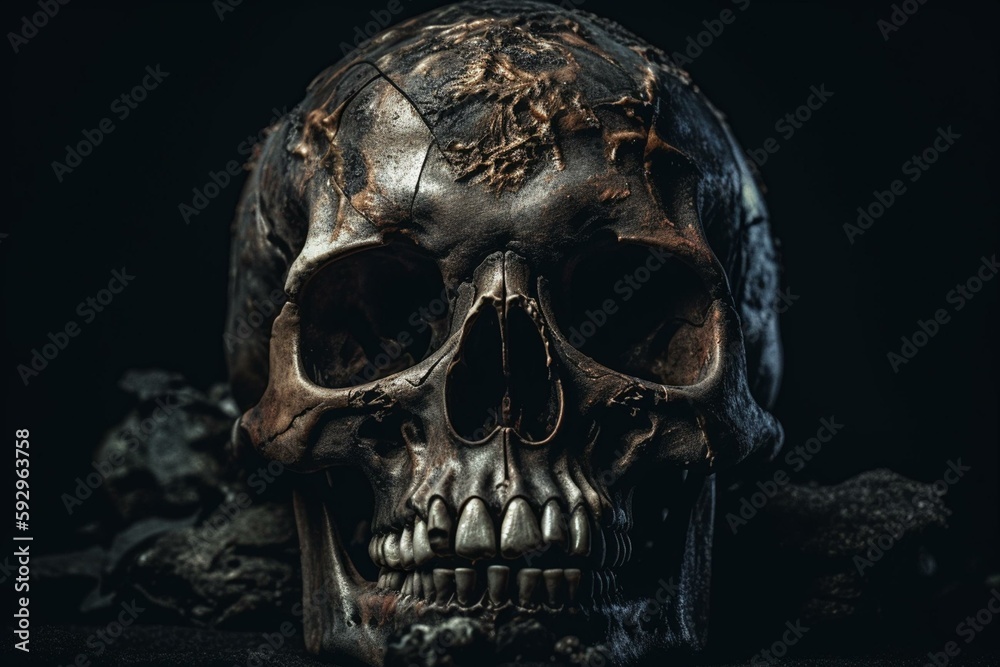 Grunge Skull Dark Background. Generative AI Grunge Skull Dark Background. Generative AI