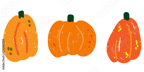 Vector grainy set of texture pumpkins, elements for design, grunge chipped jagged graphic patterns