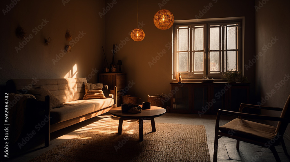 light and shadows  a cozy and warm atmosphere - obrazy, fototapety, plakaty 