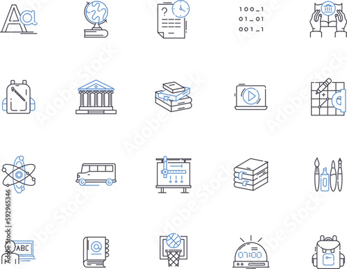 High school outline icons collection. Highschool, Education, Academics, Learning, Students, Grades, Classes vector and illustration concept set. Campus, School, Diploma linear signs