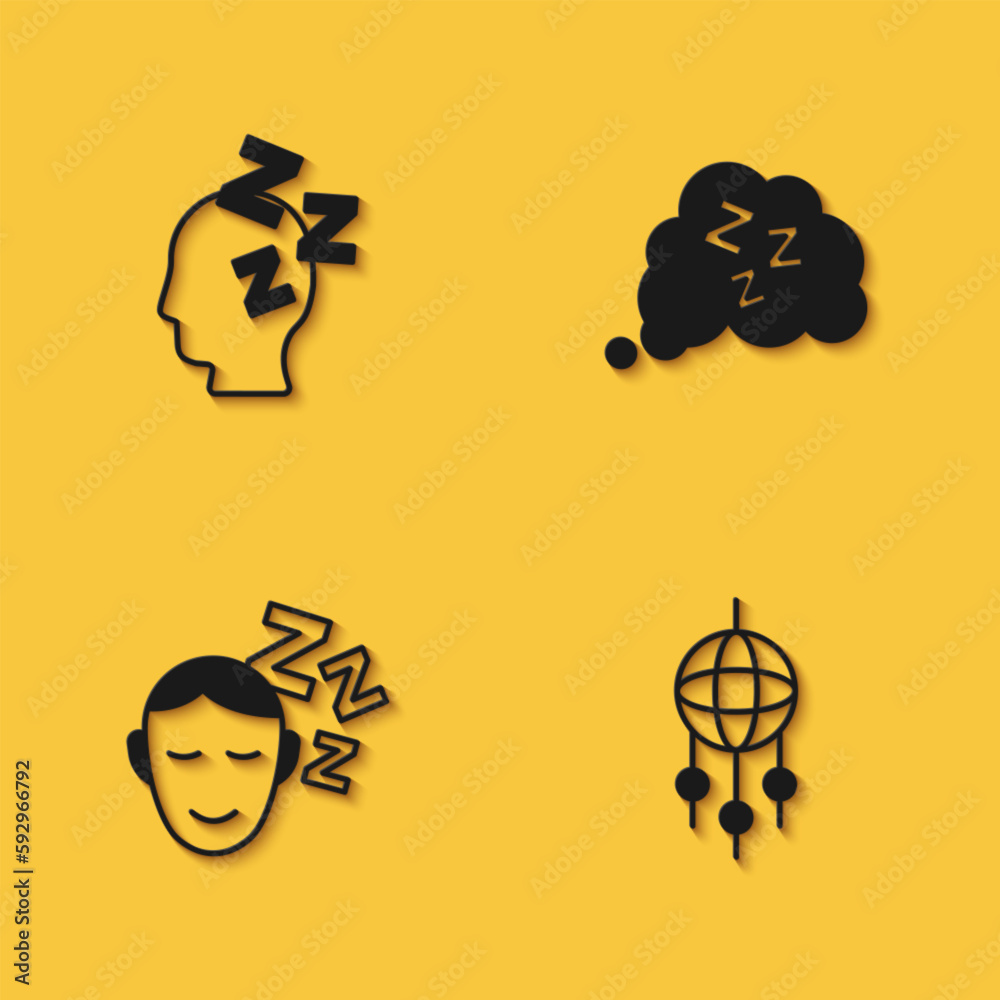 Set Dreams, catcher with feathers, and Sleepy icon with long shadow. Vector Set Dreams, catcher with feathers, and Sleepy icon with long shadow. Vector