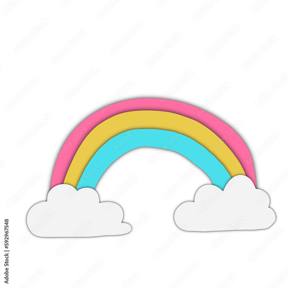 Paper cut style, clouds and rainbow