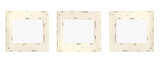 Three white frames for photos or images. Shabby chic style. Rustic, rural texture. Old distressed surface. 