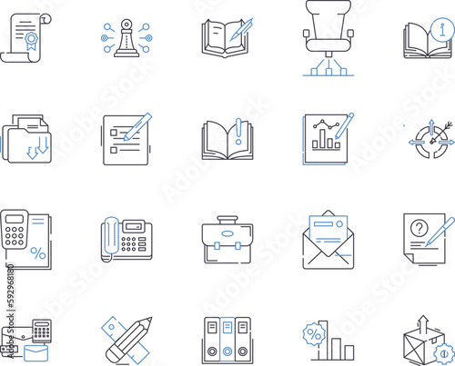 Office administration outline icons collection. Office, administration, management, clerical, operations, supervision, scheduling vector and illustration concept set. records, security, receptionist