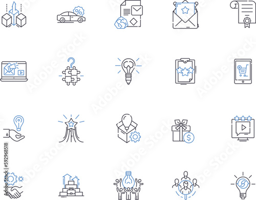 Marketing concept outline icons collection. Strategy, Promotion, Customers, Segmentation, Brand, Research, Targeting vector and illustration concept set. Advertising, Perception, Social linear signs