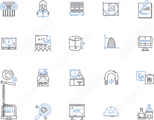 High school outline icons collection. Highschool, Education, Academics, Learning, Students, Grades, Classes vector and illustration concept set. Campus, School, Diploma linear signs