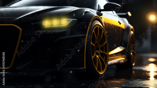 yellow super Modern cars are in the studio room wallpaper Ai Generative 