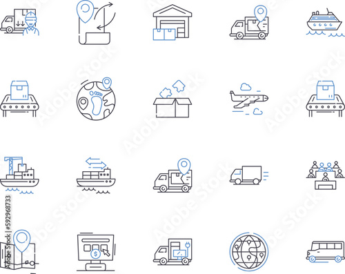 Courier services outline icons collection. Courier, Services, Delivery, Shipping, Logistics, Mail, Packaging vector and illustration concept set. Transport, Freight, Express linear signs