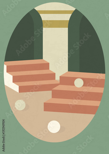 Minimalistic architecture staircase elements poster illustration.