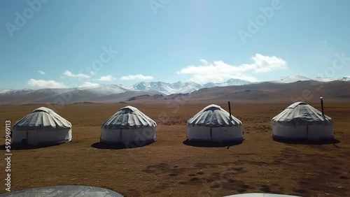 Kyrgyz Yurts on the lake shore photo
