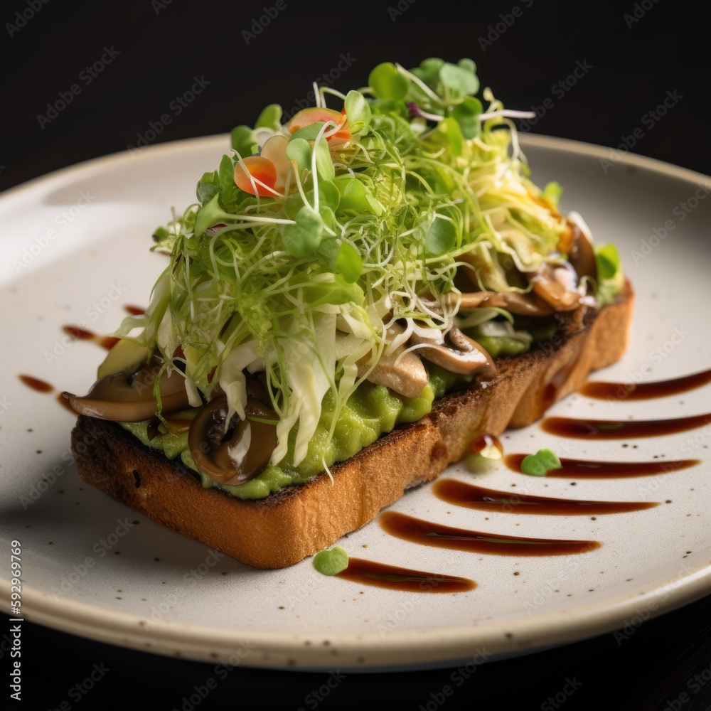 Avocado Mushroom Toast - Generative Ai Illustration Avocado Mushroom Toast - Generative Ai Illustration