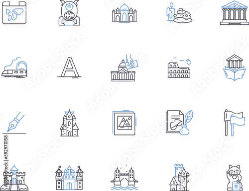 History outline icons collection. Past, timeline, ancient, events, culture, learn, records vector and illustration concept set. eras, people, civilizations linear signs